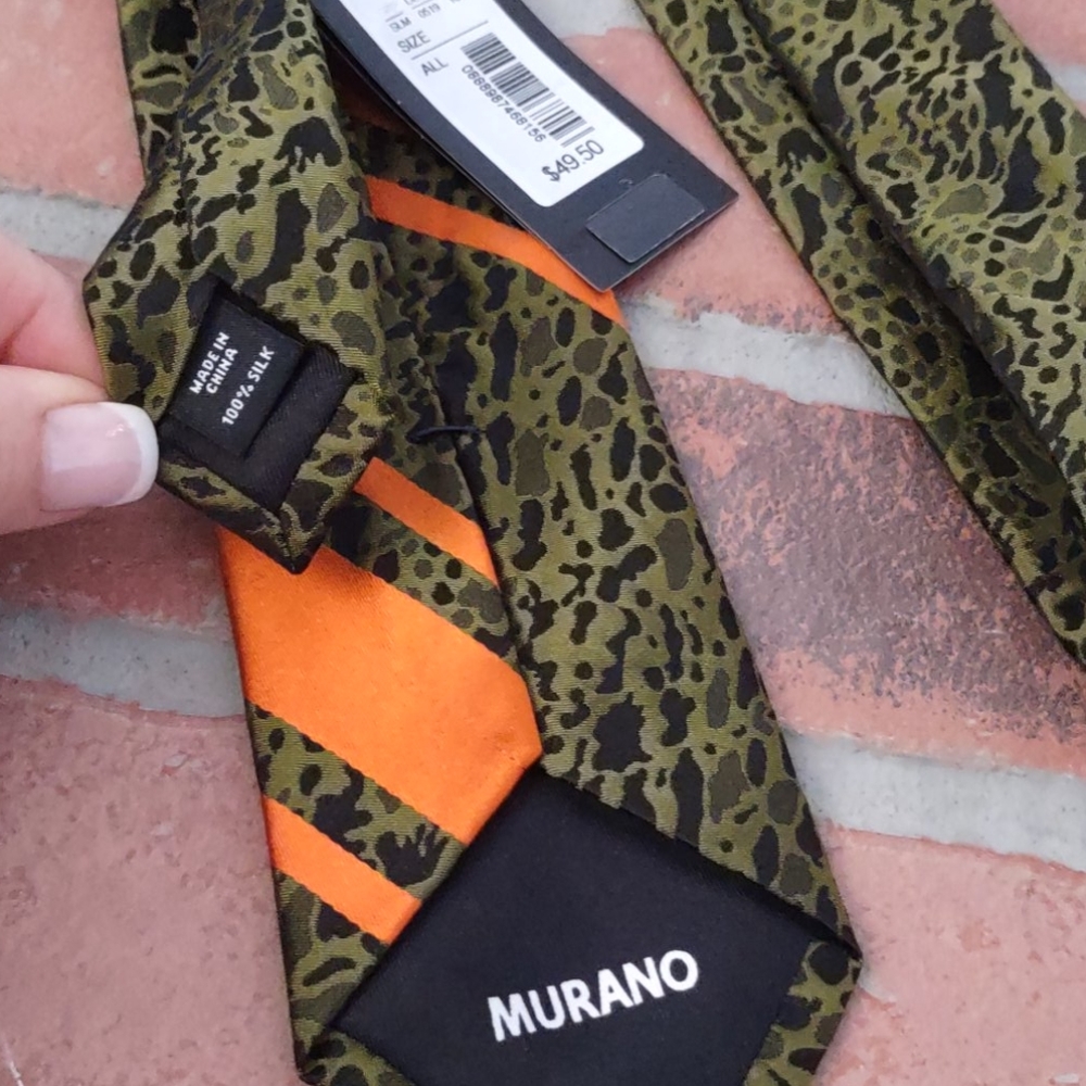 Murano Camouflage reflective NEON Bright orange MENS Silk tie slim CAMO NEW $49 - Picture 4 of 6